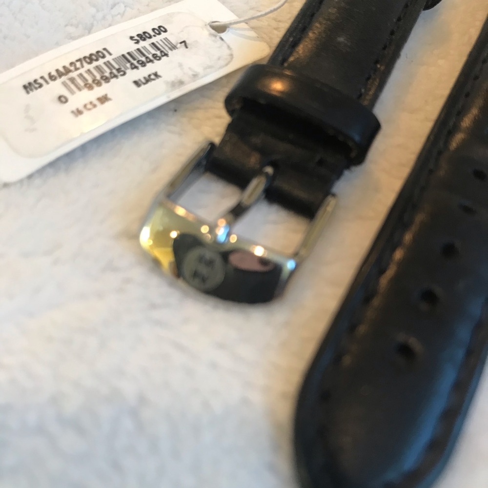 Black Genuine Leather Michele watchband. Size 16.